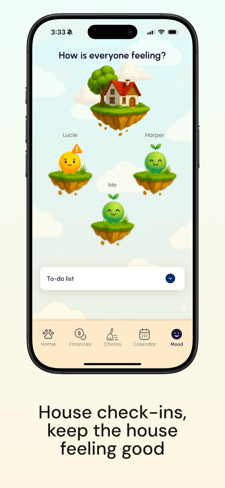 Roomiz mood check-in screen